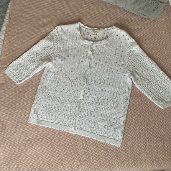 WHITE KNIT LACE CROCHET CARDIGAN 100% COTTON / TRADITION COUNTRY COLLECTION / L - Picture 3 of 9